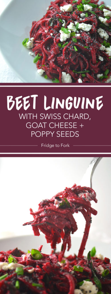 Beet Linguine with Swiss Chard, Goat Cheese, & Poppy Seeds - Fridge to Fork