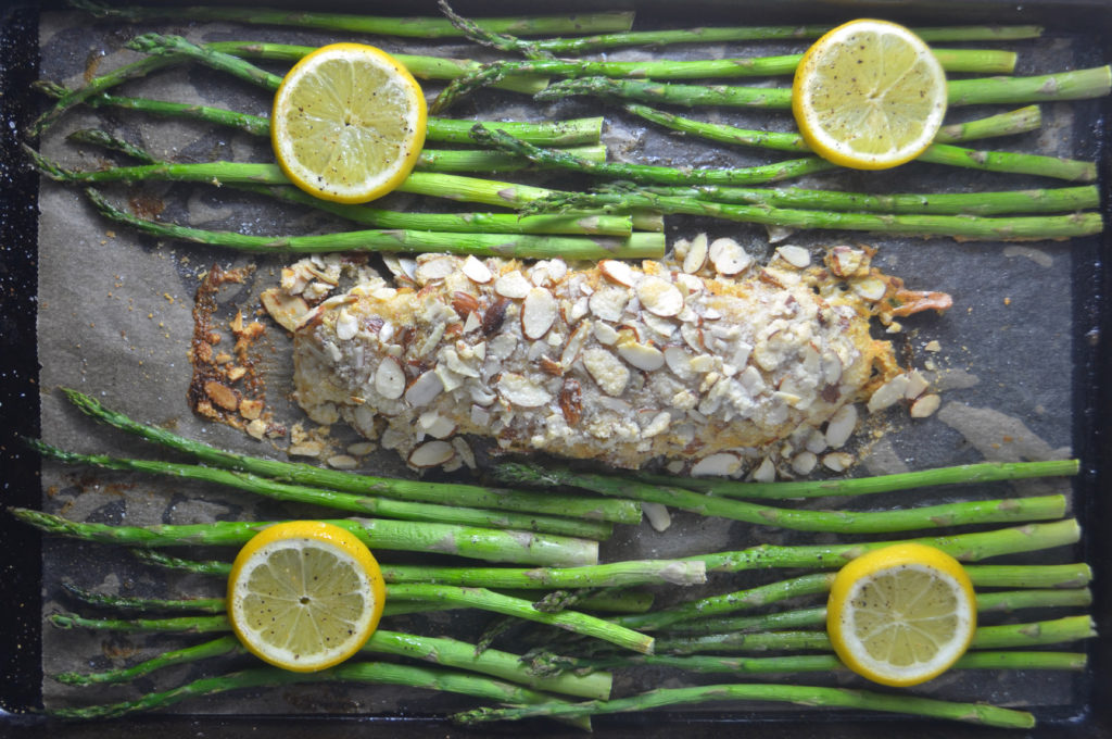Sheet Pan Snapper Amandine with Asparagus - Fridge to Fork