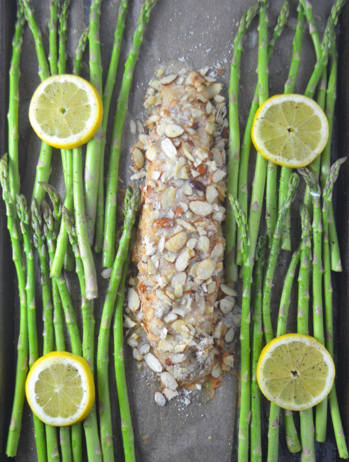Sheet Pan Snapper Amandine with Asparagus - Fridge to Fork